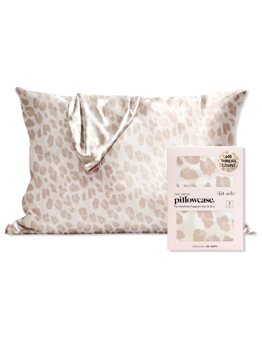 Kitsch Standard Size Leopard Satin Pillowcase in Champagne Cream